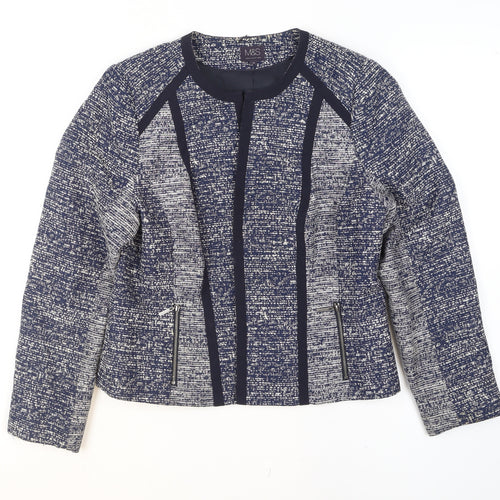 Marks and Spencer Women's Blue Tweed Collarless Blazer Size 16