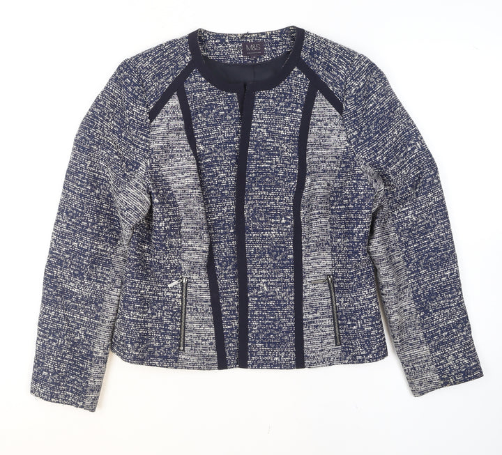 Marks and Spencer Women's Blue Tweed Collarless Blazer Size 16