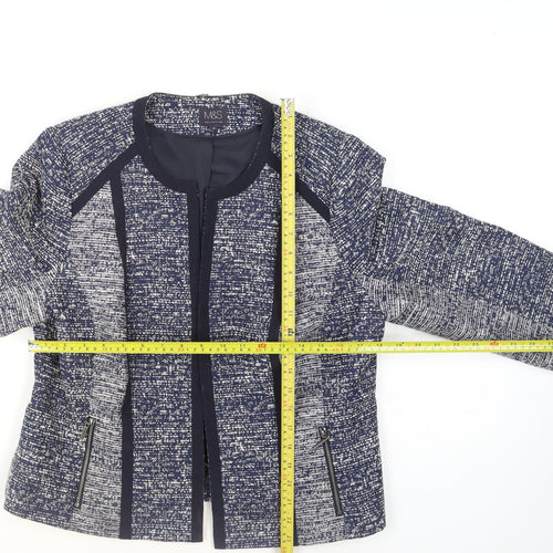Marks and Spencer Women's Blue Tweed Collarless Blazer Size 16