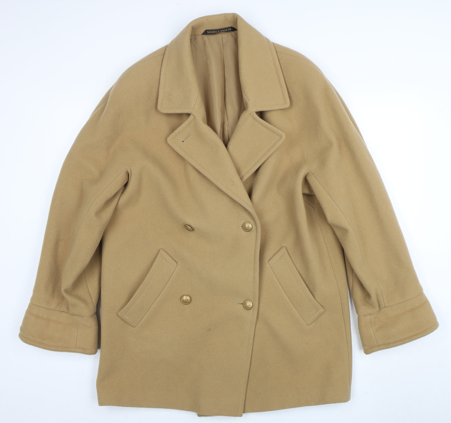 Marks and Spencer Women Beige Wool Pea Coat Size 14 Classic Style