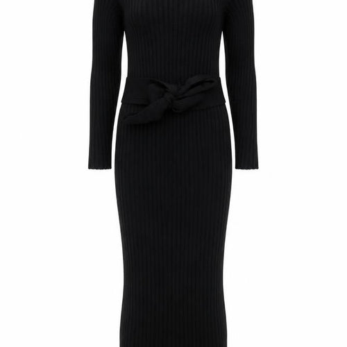 Boohoo Women’s Black Rib Knit Midi Bodycon Belted Dress M