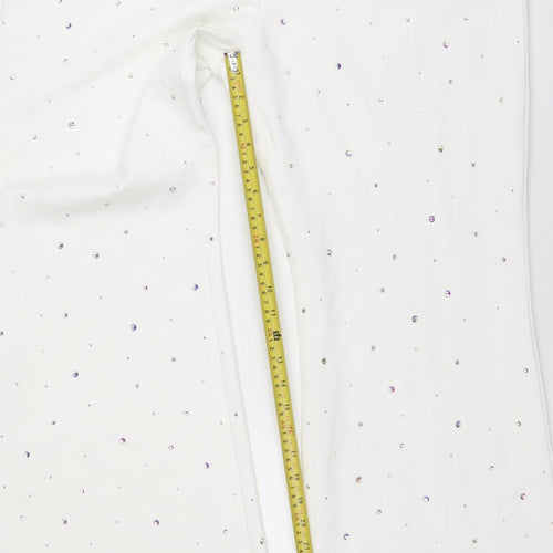 Rare London Women's White Rhinestone Wide-Leg Trousers Size 16