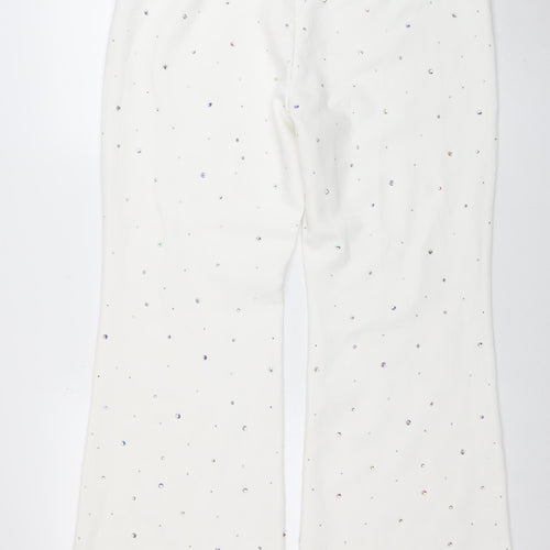 Rare London Women's White Rhinestone Wide-Leg Trousers Size 16