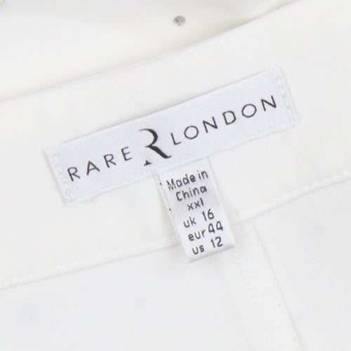Rare London Women's White Rhinestone Wide-Leg Trousers Size 16