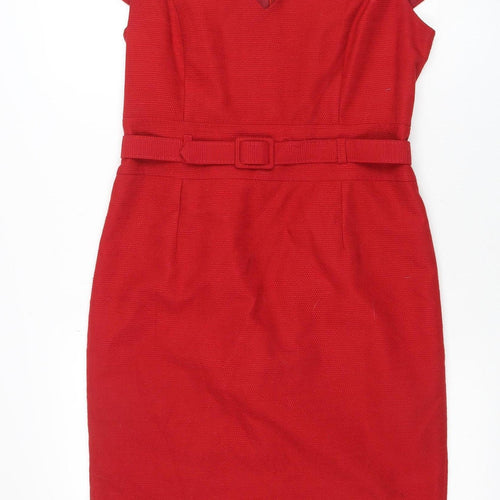Next Women Red Sheath Belted Knee Length Dress Size 12