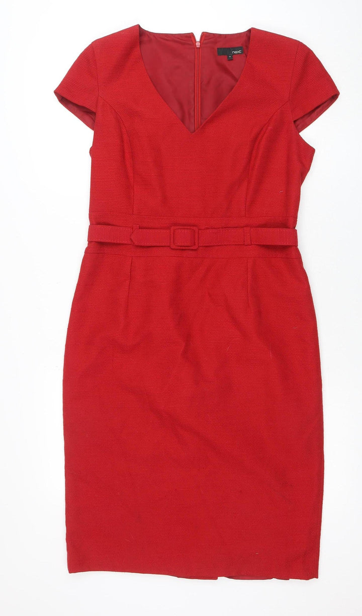 Next Women Red Sheath Belted Knee Length Dress Size 12