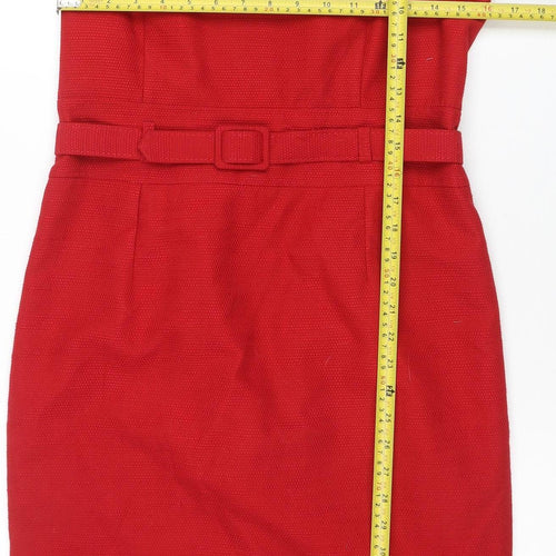 Next Women Red Sheath Belted Knee Length Dress Size 12