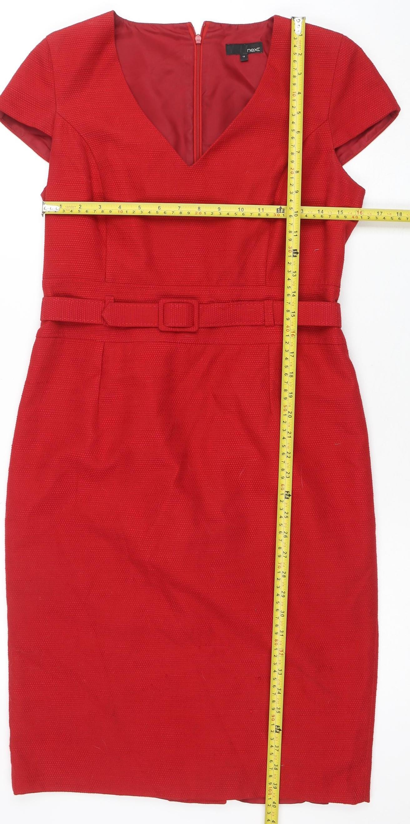 Next Women Red Sheath Belted Knee Length Dress Size 12