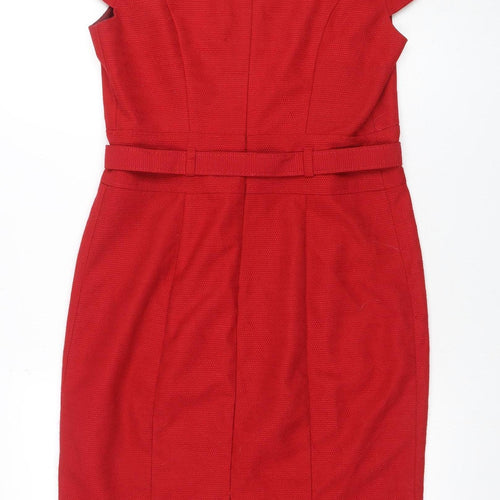Next Women Red Sheath Belted Knee Length Dress Size 12