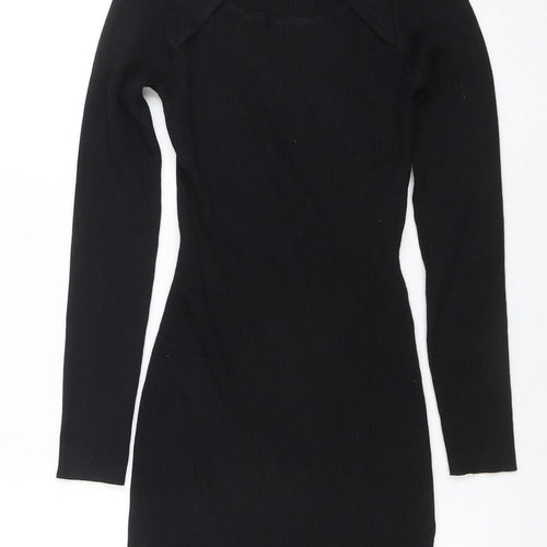 Pink Vanilla Women's Black Knit Bodycon High Neck Dress M