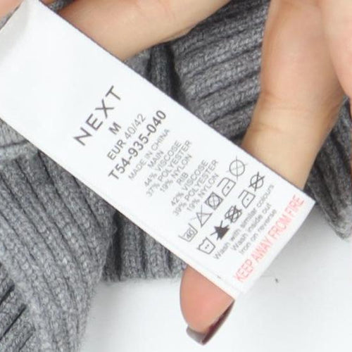 NEXT Women Grey Mock Neck Knit Jumper M Relaxed Fit Pullover