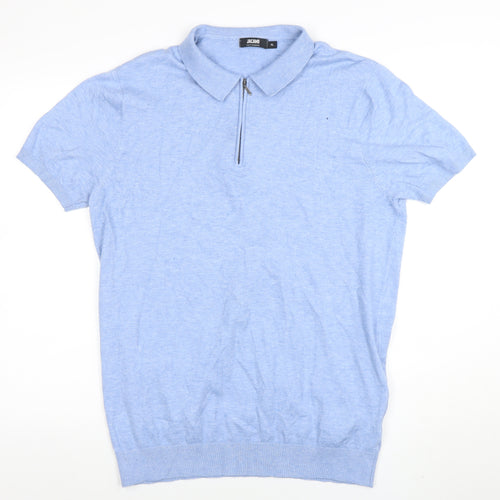 Jacamo Men's Blue XL Short Sleeve 1/4 Zip Knit Polo Shirt