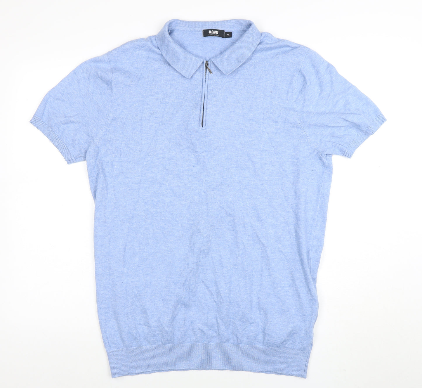 Jacamo Men's Blue XL Short Sleeve 1/4 Zip Knit Polo Shirt
