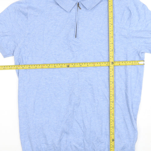Jacamo Men's Blue XL Short Sleeve 1/4 Zip Knit Polo Shirt