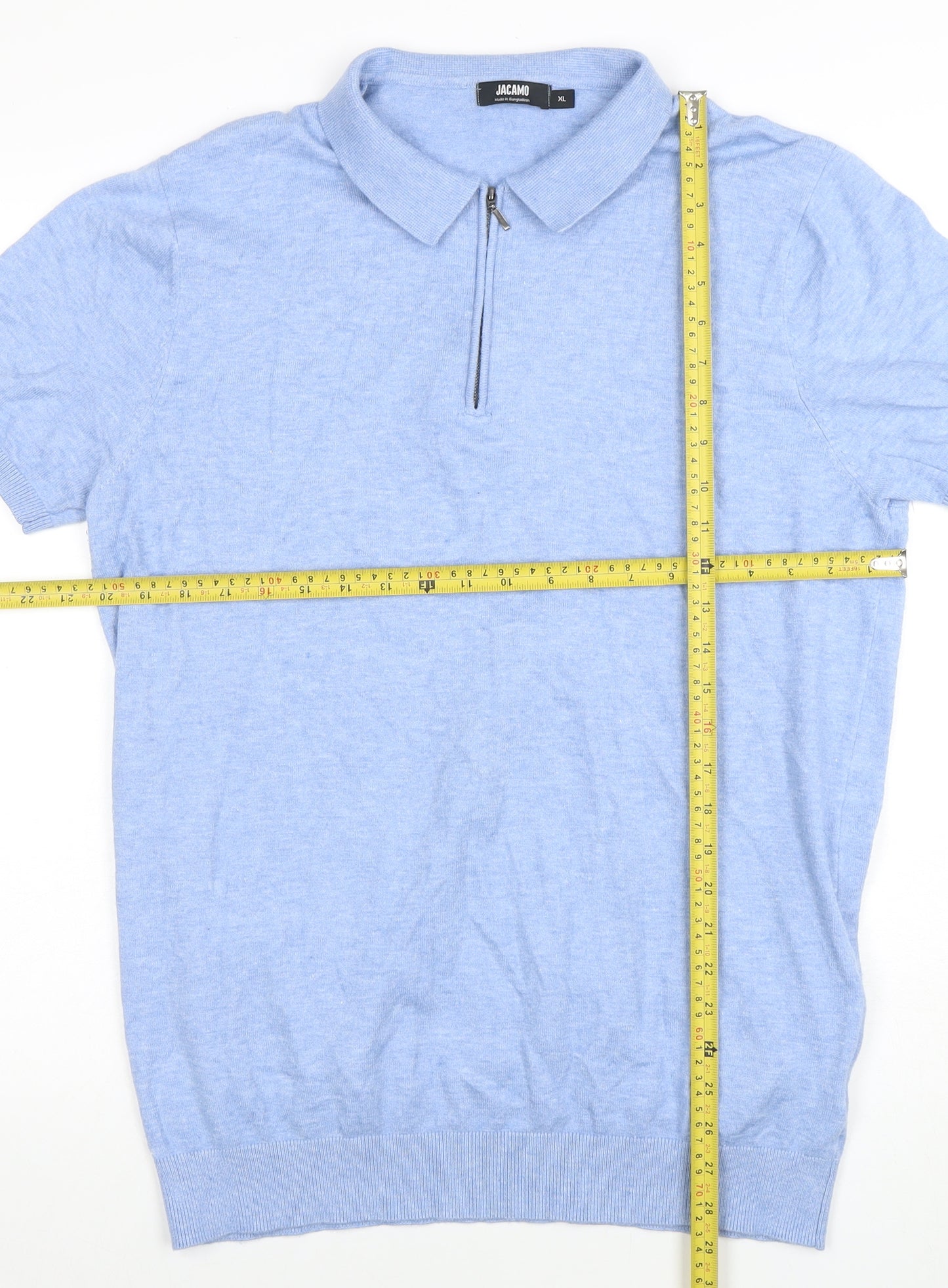 Jacamo Men's Blue XL Short Sleeve 1/4 Zip Knit Polo Shirt
