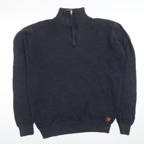 Next Men’s Blue 1/4 Zip High Neck Cotton Jumper Size M