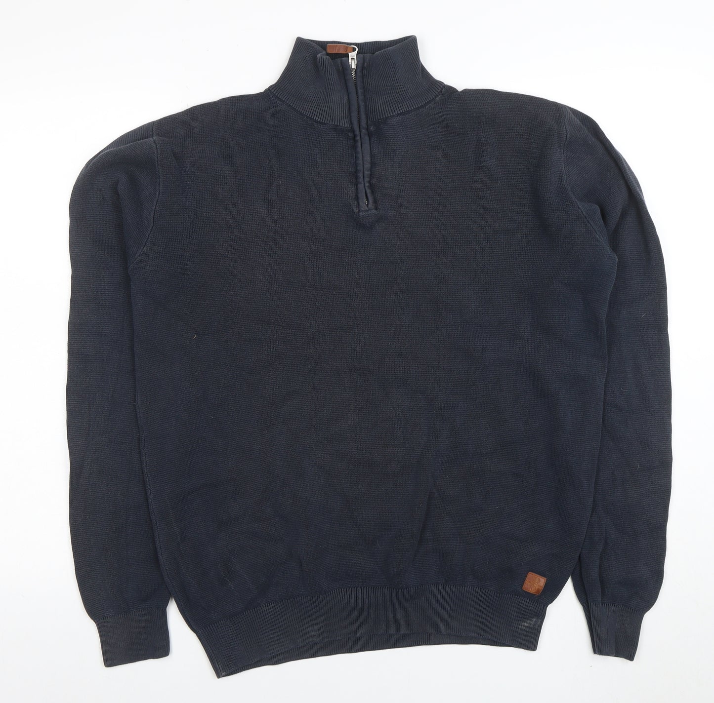 Next Men’s Blue 1/4 Zip High Neck Cotton Jumper Size M