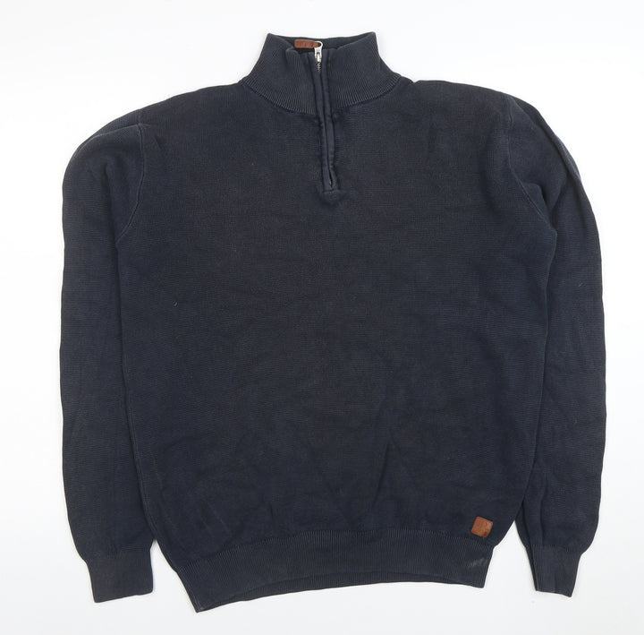 Next Men’s Blue 1/4 Zip High Neck Cotton Jumper Size M