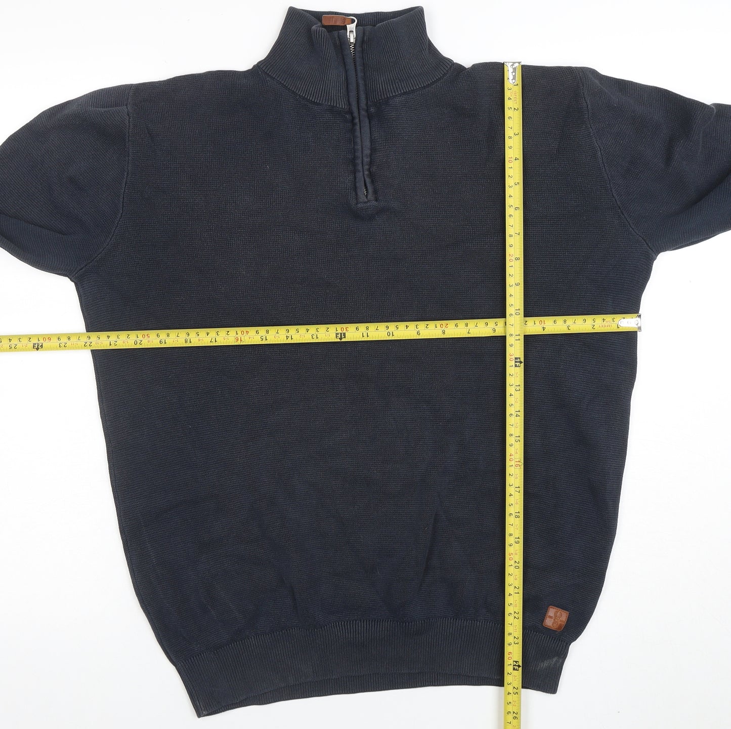 Next Men’s Blue 1/4 Zip High Neck Cotton Jumper Size M