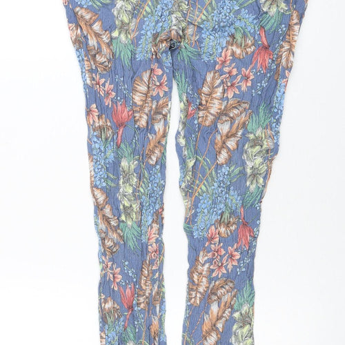 Laura Ashley Women's Blue Floral Wide-Leg Viscose Trousers Size 12