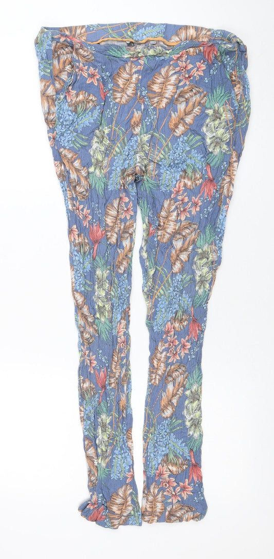 Laura Ashley Women's Blue Floral Wide-Leg Viscose Trousers Size 12
