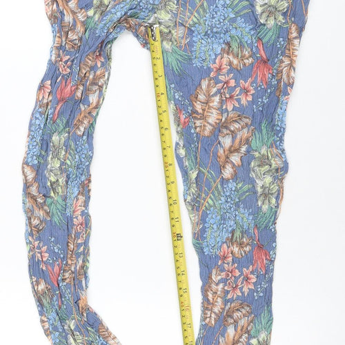 Laura Ashley Women's Blue Floral Wide-Leg Viscose Trousers Size 12