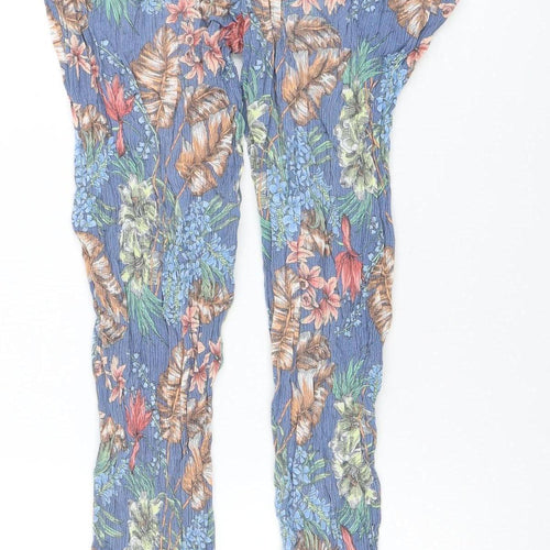 Laura Ashley Women's Blue Floral Wide-Leg Viscose Trousers Size 12