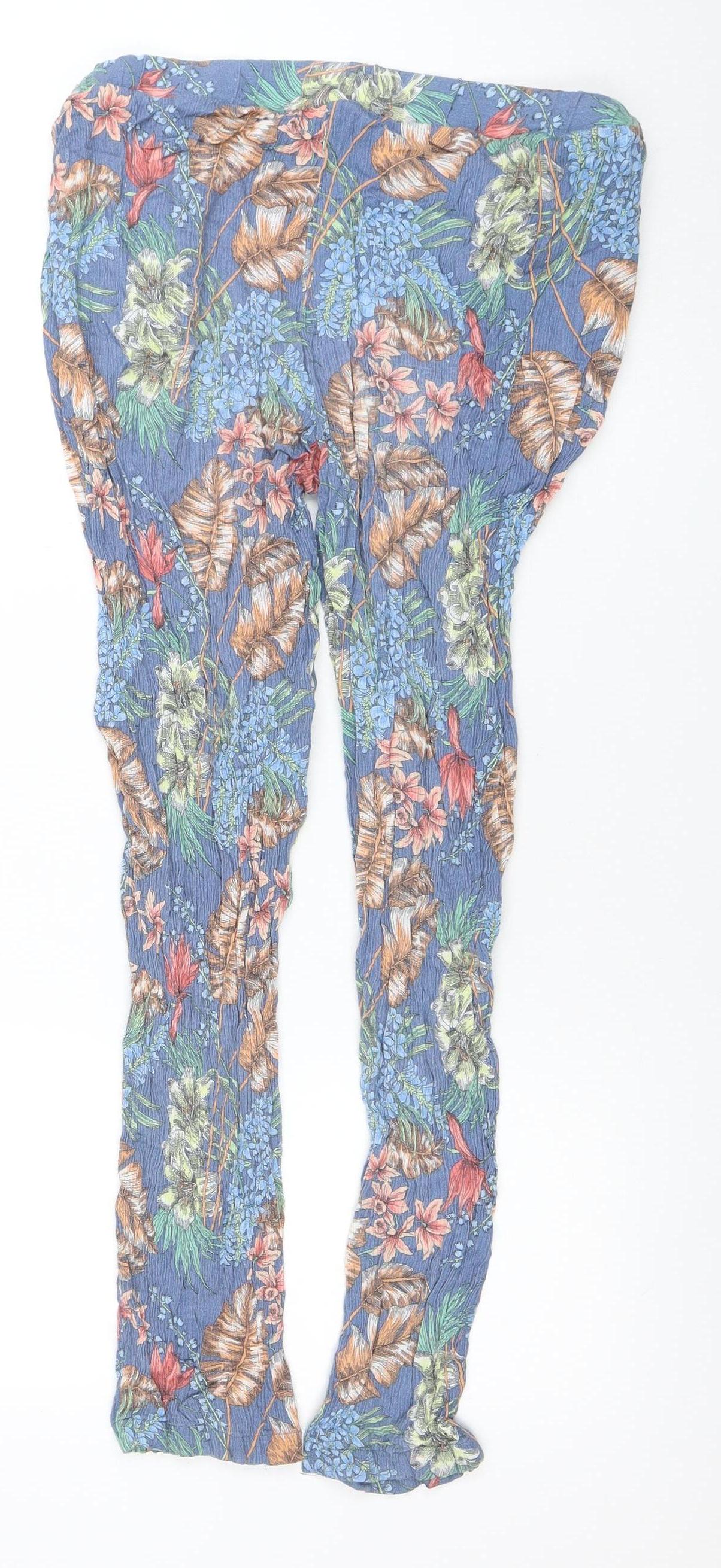 Laura Ashley Women's Blue Floral Wide-Leg Viscose Trousers Size 12