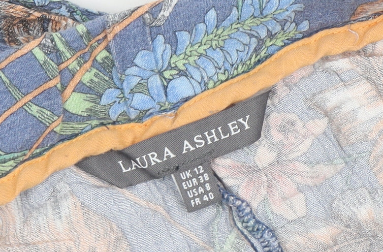 Laura Ashley Women's Blue Floral Wide-Leg Viscose Trousers Size 12