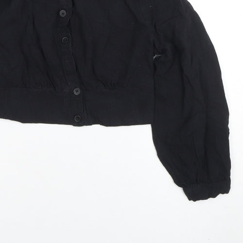 Cider Women Black Cropped Button-Up Long Sleeve Shirt XL