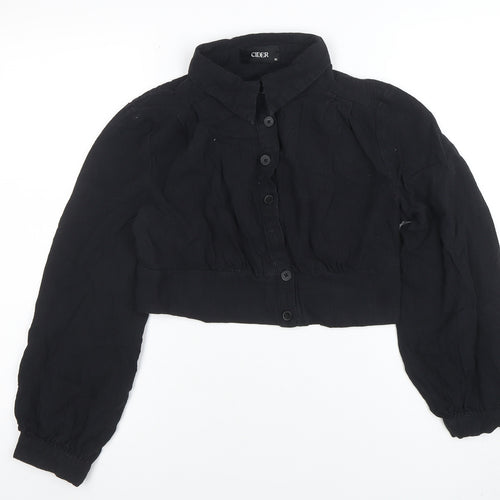 Cider Women Black Cropped Button-Up Long Sleeve Shirt XL