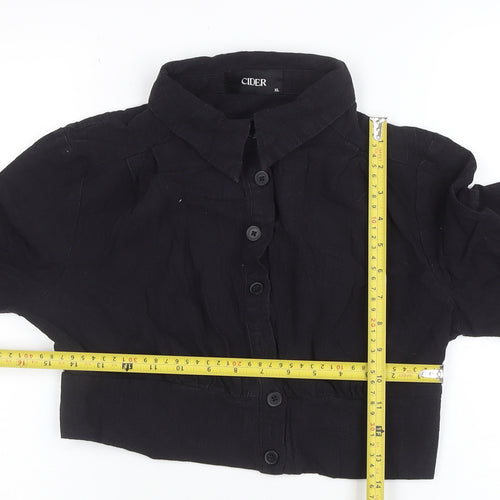Cider Women Black Cropped Button-Up Long Sleeve Shirt XL