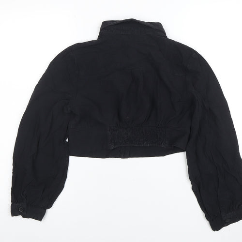 Cider Women Black Cropped Button-Up Long Sleeve Shirt XL