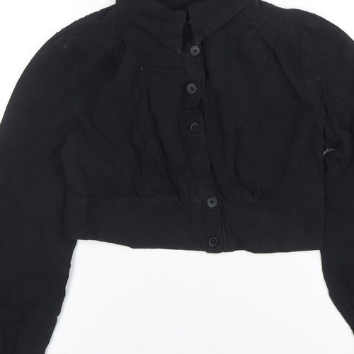 Cider Women Black Cropped Button-Up Long Sleeve Shirt XL