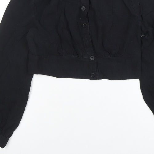 Cider Women Black Cropped Button-Up Long Sleeve Shirt XL