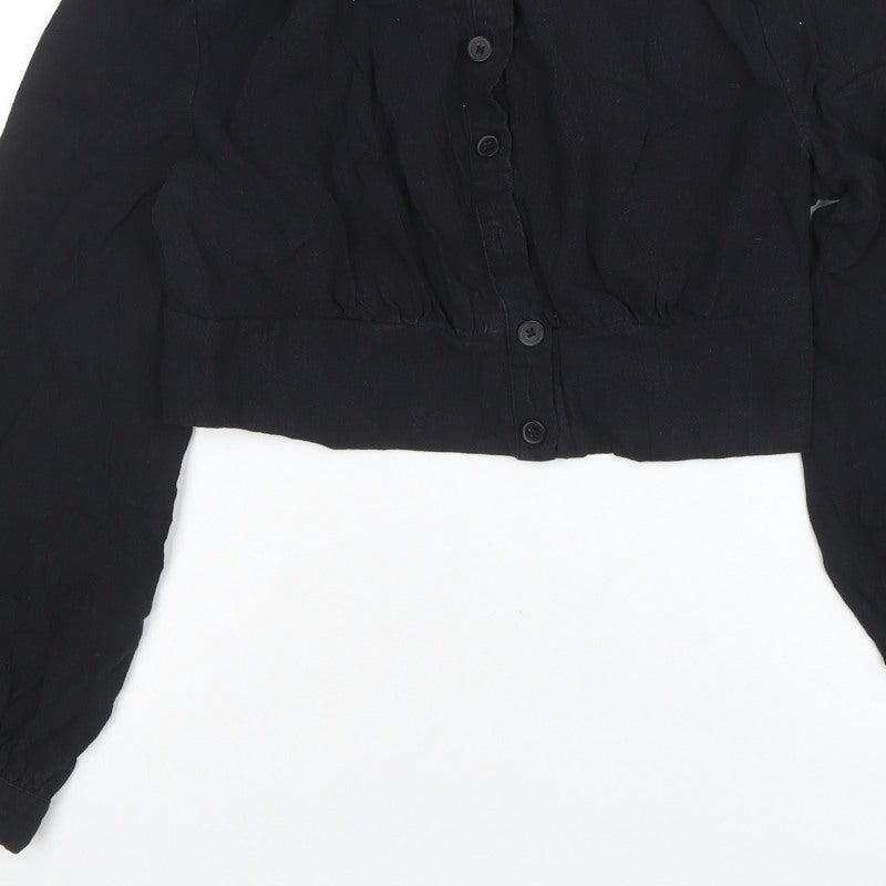Cider Women Black Cropped Button-Up Long Sleeve Shirt XL
