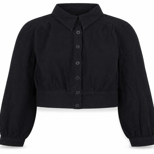 Cider Women Black Cropped Button-Up Long Sleeve Shirt XL