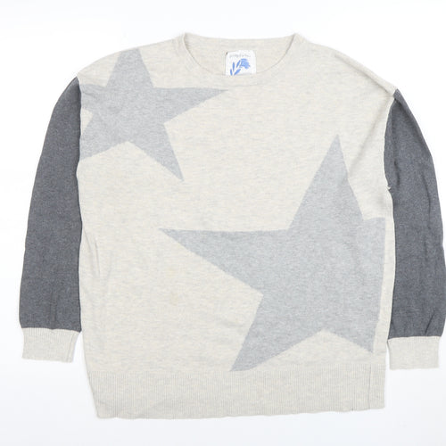Woolovers Women Beige Star Pattern Crew Neck Wool Cotton Jumper Size 12
