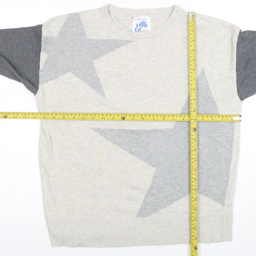 Woolovers Women Beige Star Pattern Crew Neck Wool Cotton Jumper Size 12