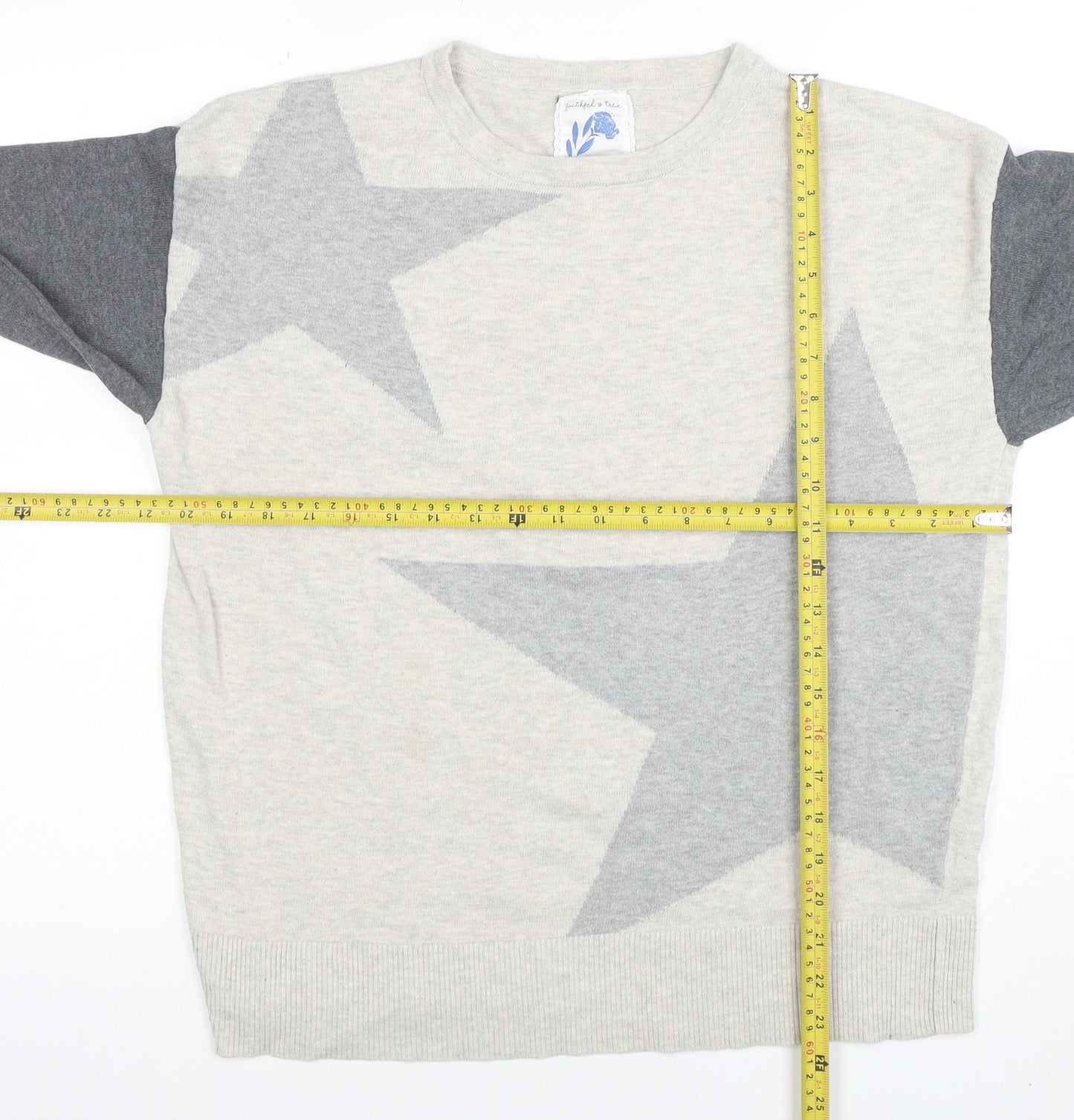 Woolovers Women Beige Star Pattern Crew Neck Wool Cotton Jumper Size 12