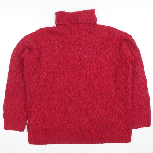 Marks and Spencer Women's Red Roll Neck Cable-Knit Jumper Size S