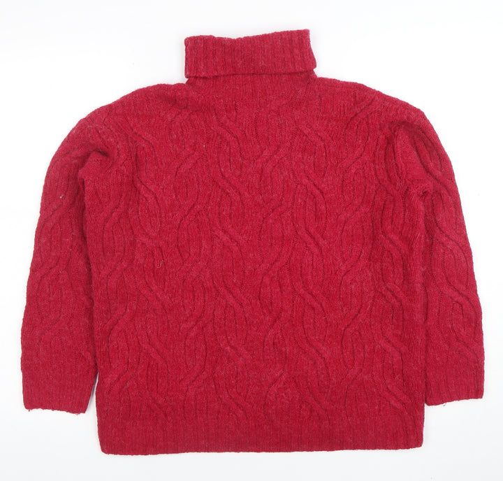Marks and Spencer Women's Red Roll Neck Cable-Knit Jumper Size S