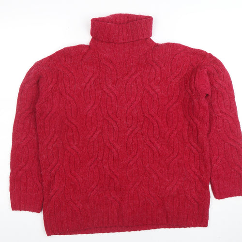 Marks and Spencer Women's Red Roll Neck Cable-Knit Jumper Size S