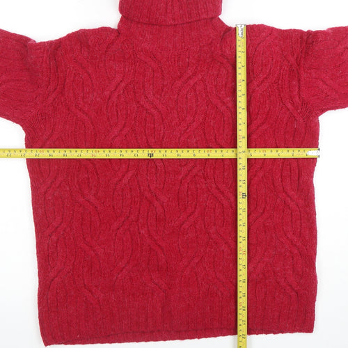 Marks and Spencer Women's Red Roll Neck Cable-Knit Jumper Size S