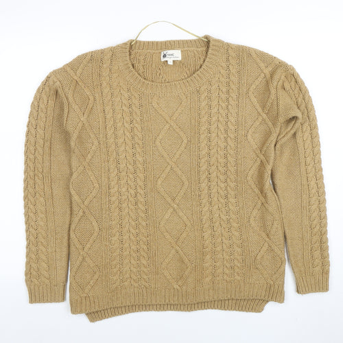 Next Women Beige Cable-Knit Wool Blend Jumper UK 12