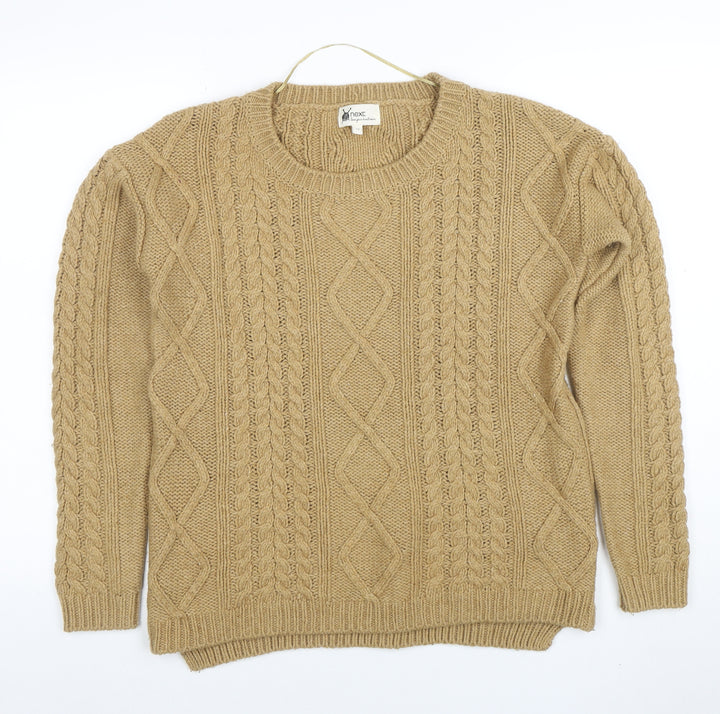 Next Women Beige Cable-Knit Wool Blend Jumper UK 12