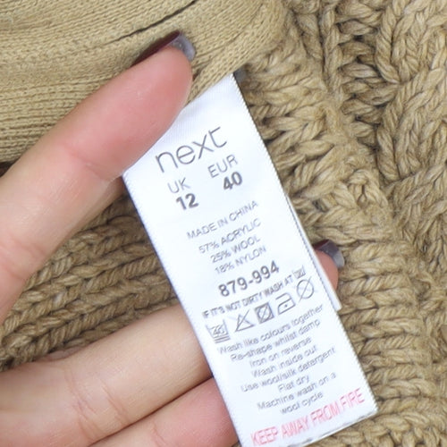 Next Women Beige Cable-Knit Wool Blend Jumper UK 12