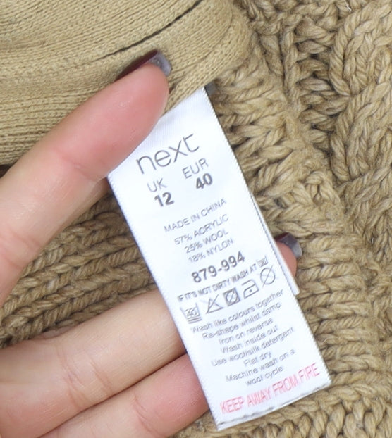 Next Women Beige Cable-Knit Wool Blend Jumper UK 12