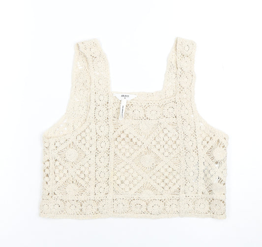 Object Women's Beige Crochet Cotton Camisole Tank Top XS