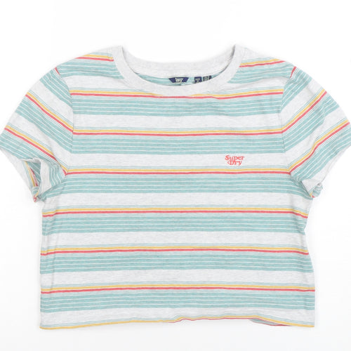 Superdry Womens Multicoloured Stripe Cropped T-Shirt UK 12